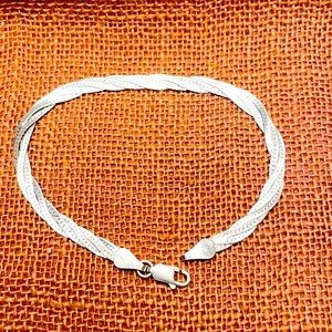 Vintage Silver Italian 3-Strand 4mm Braided Herringbone Link Chain Bracelet
